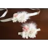 Ivory and Peach Hair Accessory with flowers, feathers and pearls