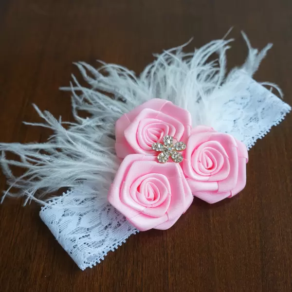 Flower headband with satin roses and crystal centre