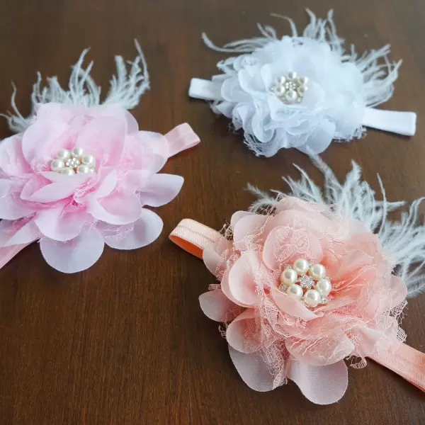 Flower headband made of chiffon and lace in different colors