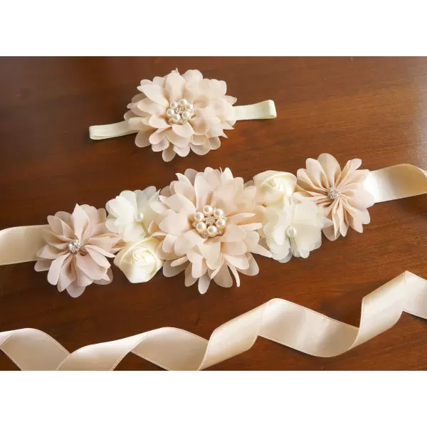 White flower sash with rhinestones and pearls