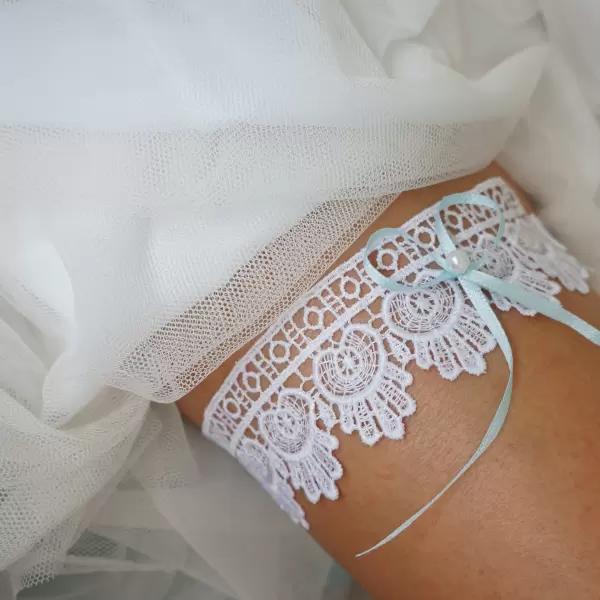 White wedding lace garter with satin bow