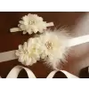 Ivory Flower Sash with Feathers