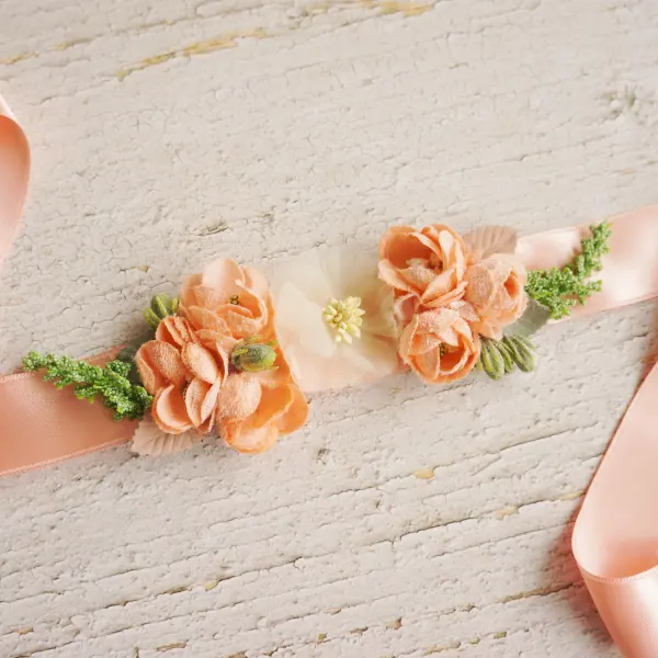 Flower Sash in Ivory and Peach