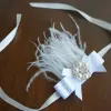 Bracelet with White Satin Bow with Pearl center and Feathers