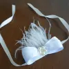 Bracelet with Satin Bow, Pearl center and Feathers