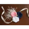 Bracelet with satin flowers and feathers