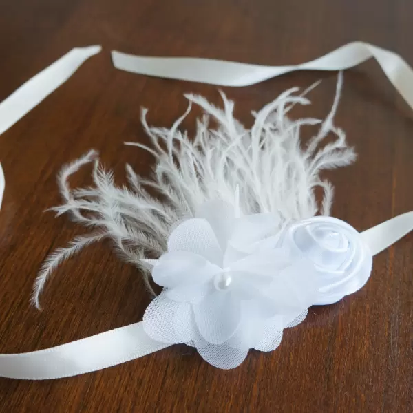 Bracelet with White Satin and Chiffon Flowers