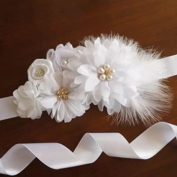 White Flower Sash with feathers