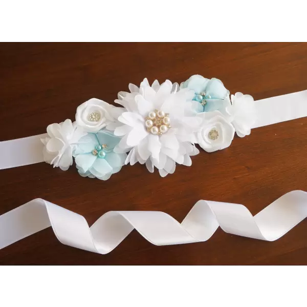 White flower sash with coloured accents
