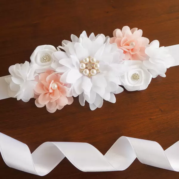 White flower sash with coloured accents