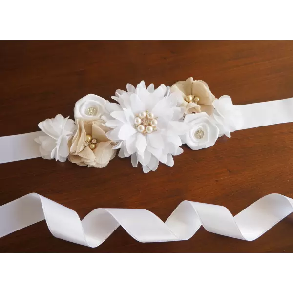 White flower sash with coloured accents