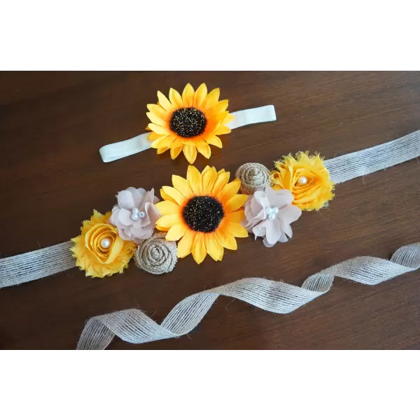 Sunflower sash with chiffon and burlap flowers
