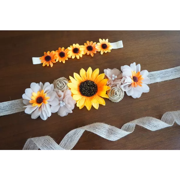 Sunflower sash with chiffon and burlap flowers