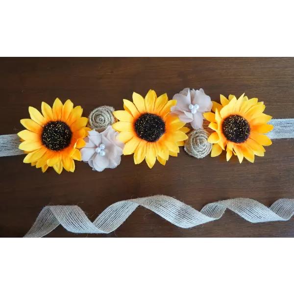 Sunflower sash with burlap ribbon
