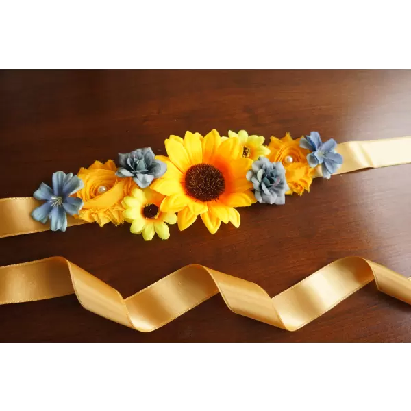 Sunflower sash with blue flowers