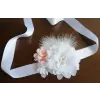 Flower and feather sash with white and peach flowers 