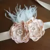 Champagne Satin Flower Sash with Feathers
