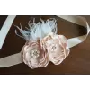 Champagne Satin Flower Sash with Feathers