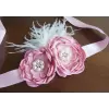Dusty Rose Satin Flower Sash with Feathers