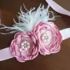 Dusty Rose Satin Flower Sash with Feathers