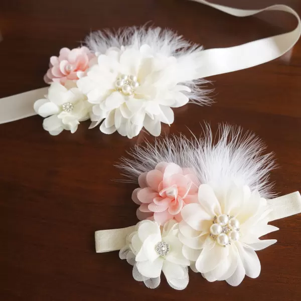 Flower feather sash with ivory and peach flowers