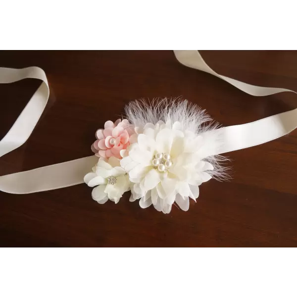 Flower feather sash with ivory and peach flowers