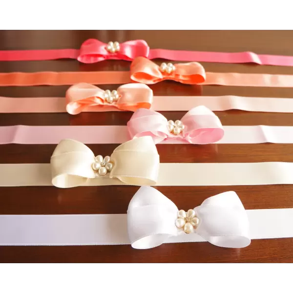 Handmade satin bow sash with pearl center