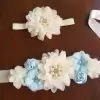 Ivory Flower Sash with light blue flower accents
