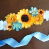 Sunflower sash with white and blue flowers