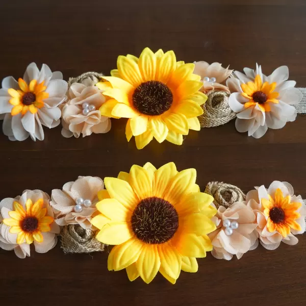 Sunflower sash with chiffon and burlap flowers