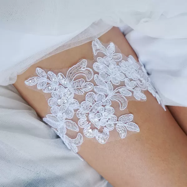 Wedding lace garter with sparkly accent