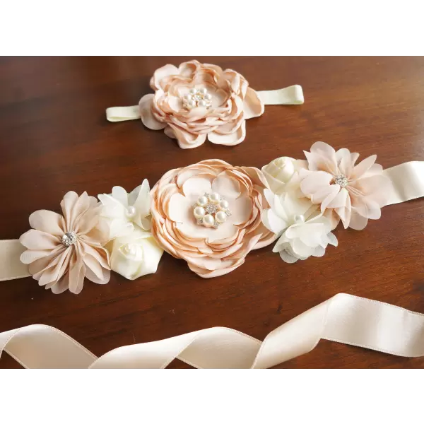 Champagne and Ivory Flower Sash